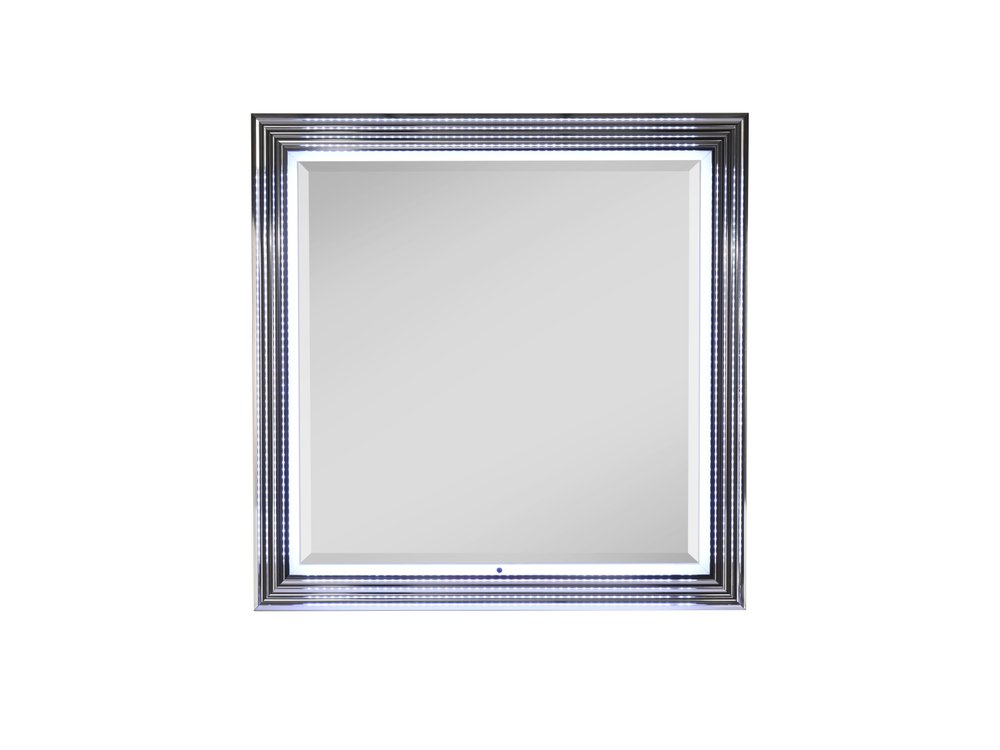 42" Silver And White Wood Square Lighted Dresser Mount Framed Mirror