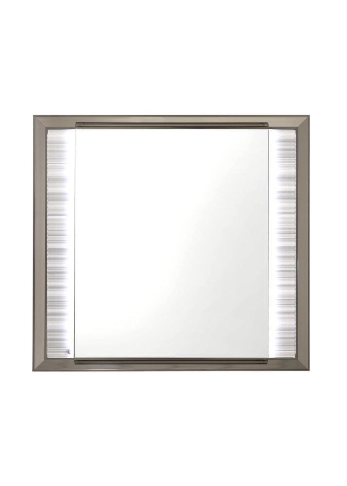 38" White And Silver Wood Lighted Dresser Mount Framed Mirror