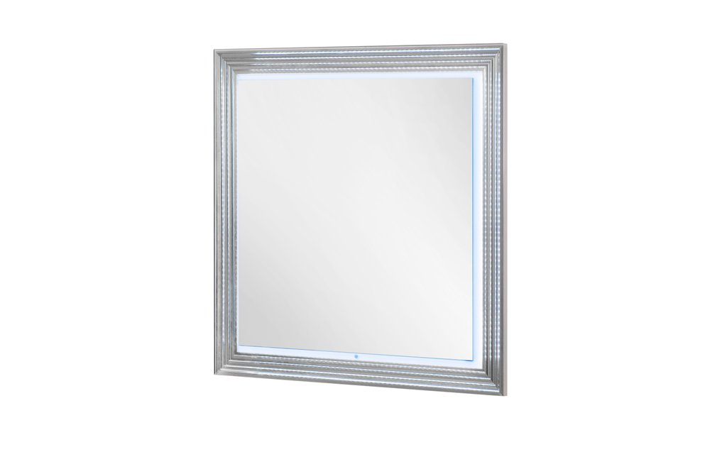 42" White Wood Square Lighted Dresser Mount Framed Mirror