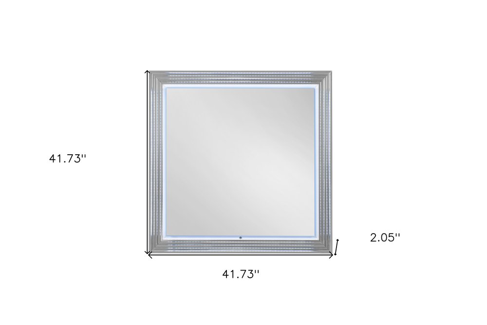 42" White Wood Square Lighted Dresser Mount Framed Mirror