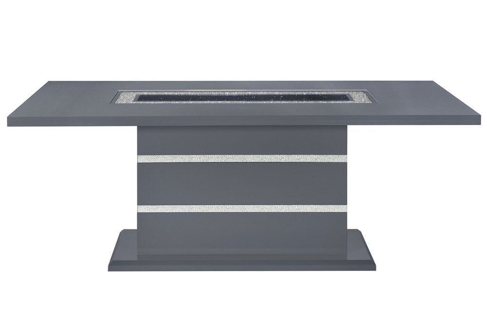 79" Dark Gray Faux Crystals Glass and Wood Pedestal Base Dining Table