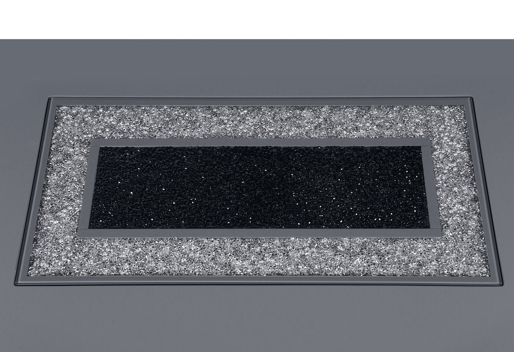 79" Dark Gray Faux Crystals Glass and Wood Pedestal Base Dining Table