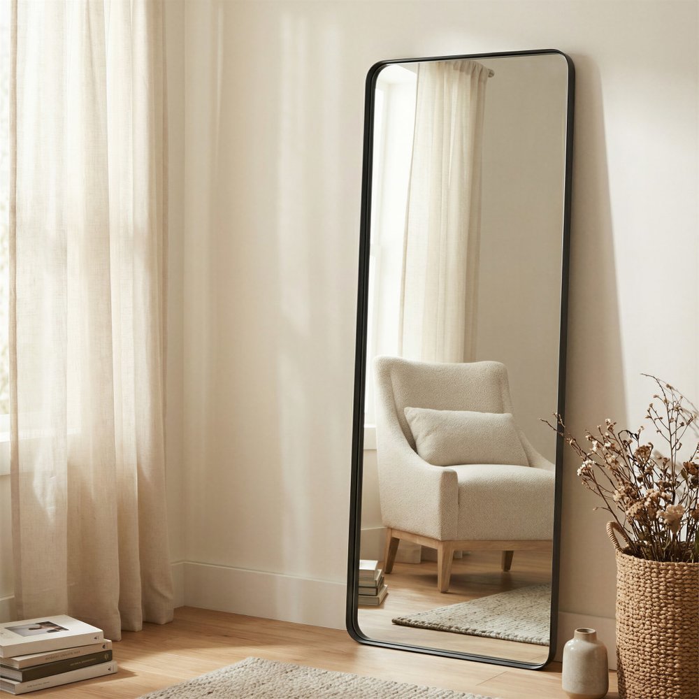 66" Black Steel Framed Full Length Mirror