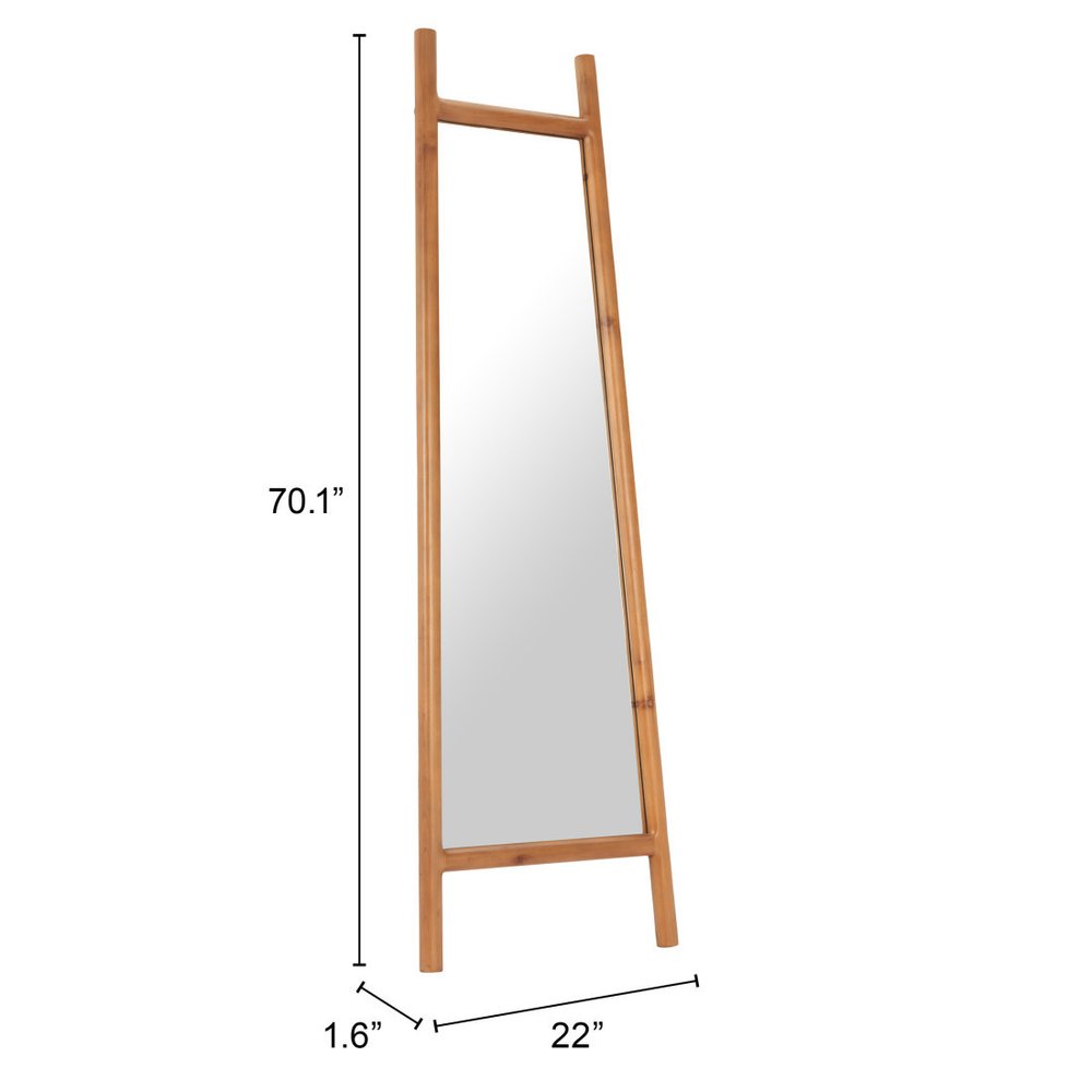70" Natural Solid Wood Leaning Geometric Framed Standing Mirror