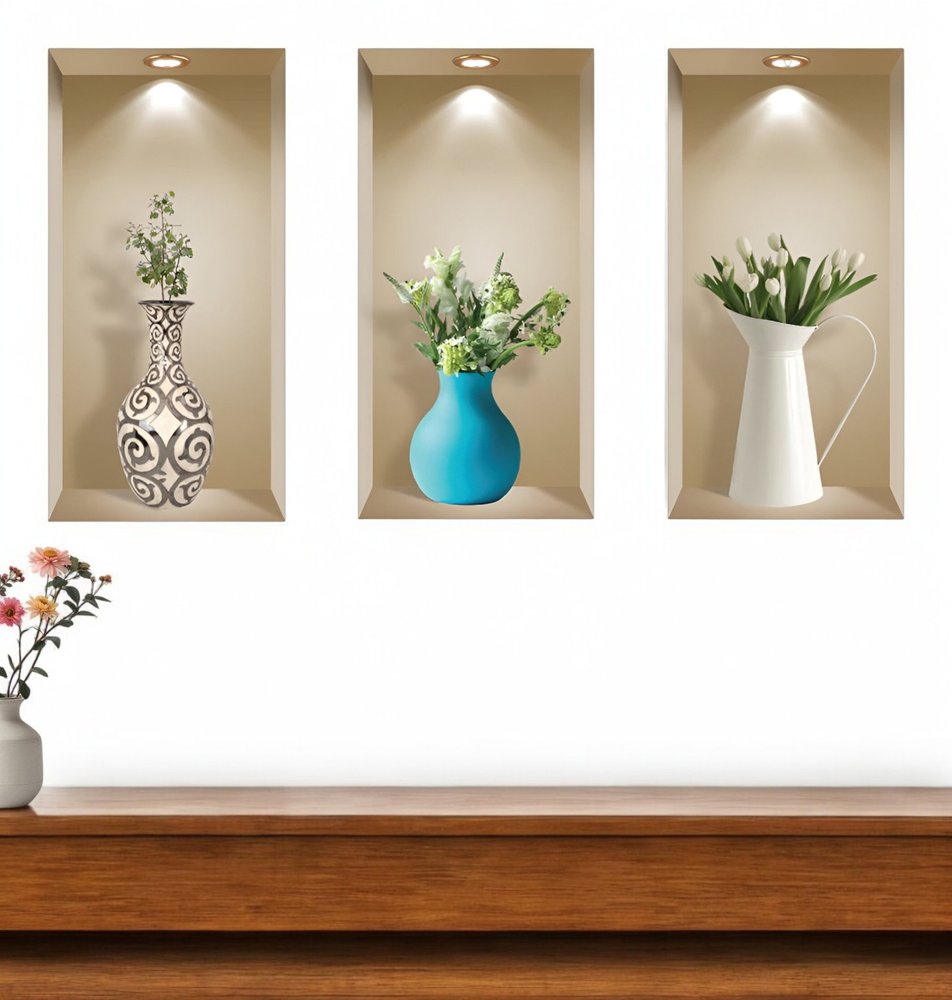 Set of Three Ava Faux Niche 3D Peel and Stick Wall Decals