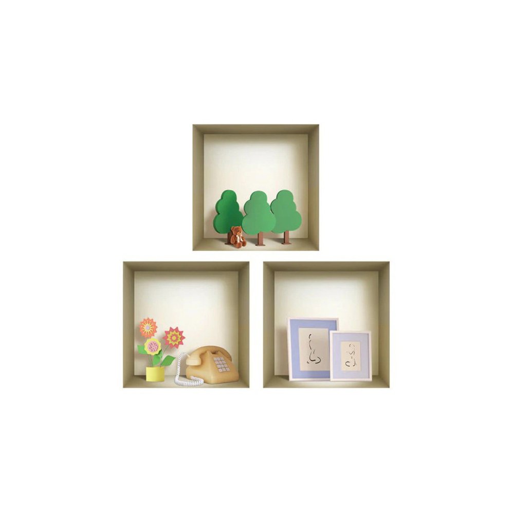 Set of Three Ash Faux Niche 3D Peel and Stick Wall Decals