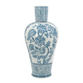17" Light Blue And White Floral Round Porcelain Table Vase