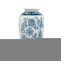 15" Light Blue And White Floral Porcelain Urn Vase