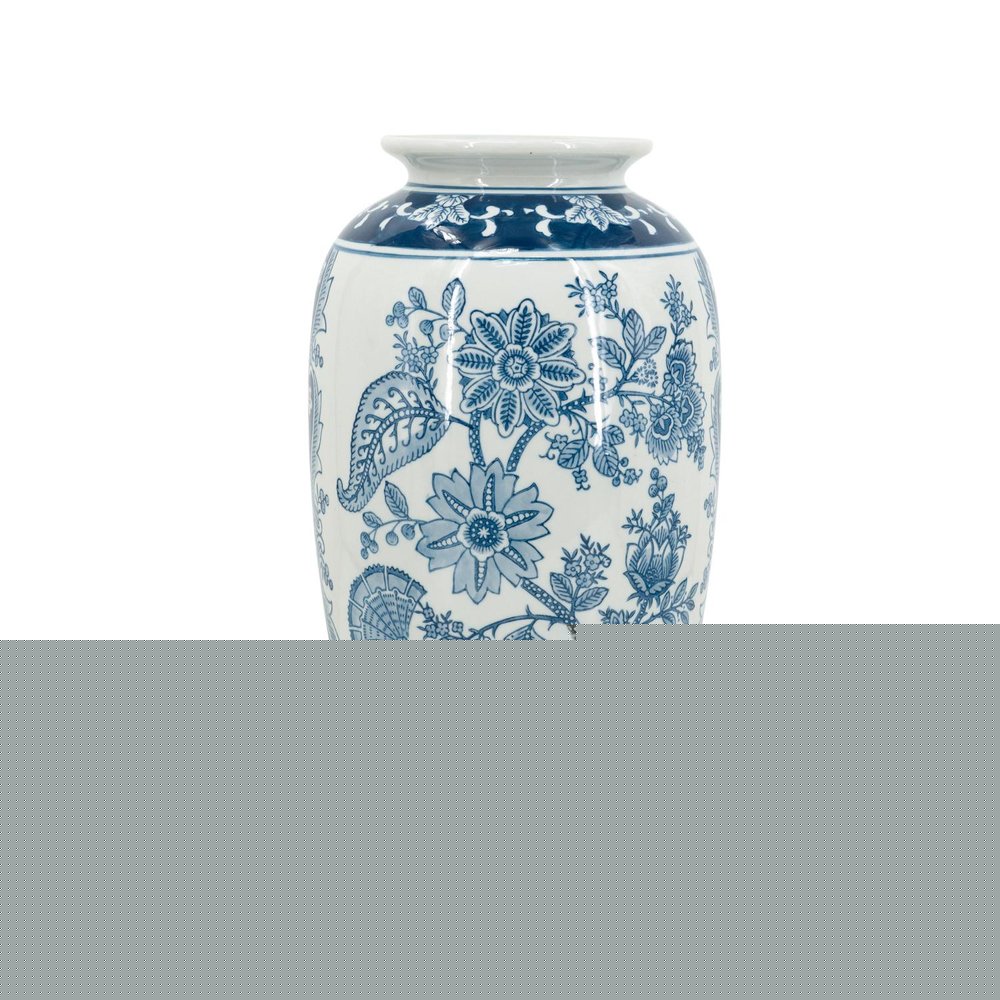 15" Light Blue And White Floral Porcelain Urn Vase