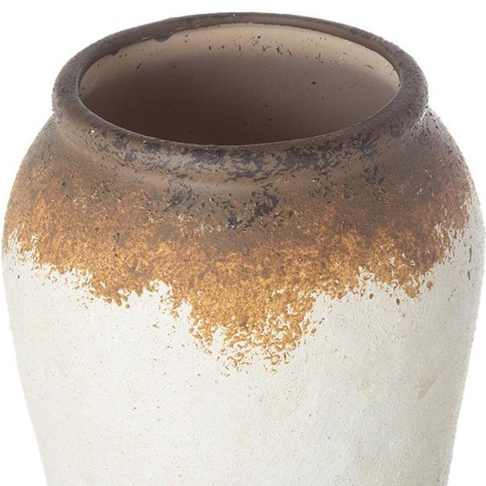 10" Brown And White Color Block Ceramic Round Jug Vase
