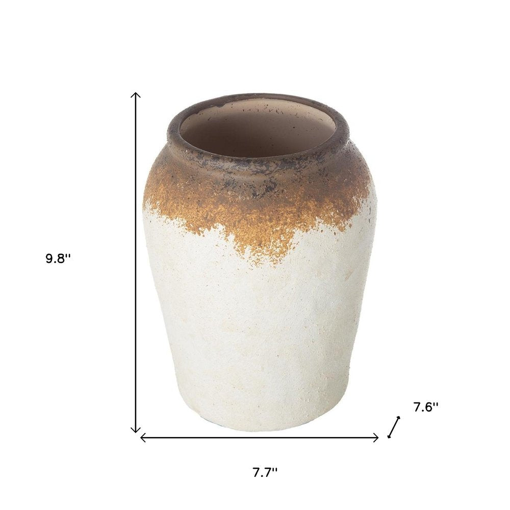 10" Brown And White Color Block Ceramic Round Jug Vase