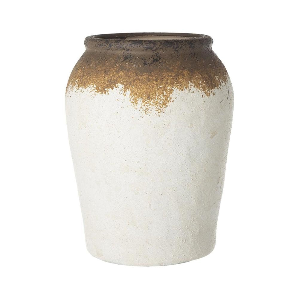 10" Brown And White Color Block Ceramic Round Jug Vase