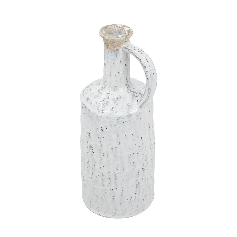 13" White Terracotta Cylinder Jug Vase