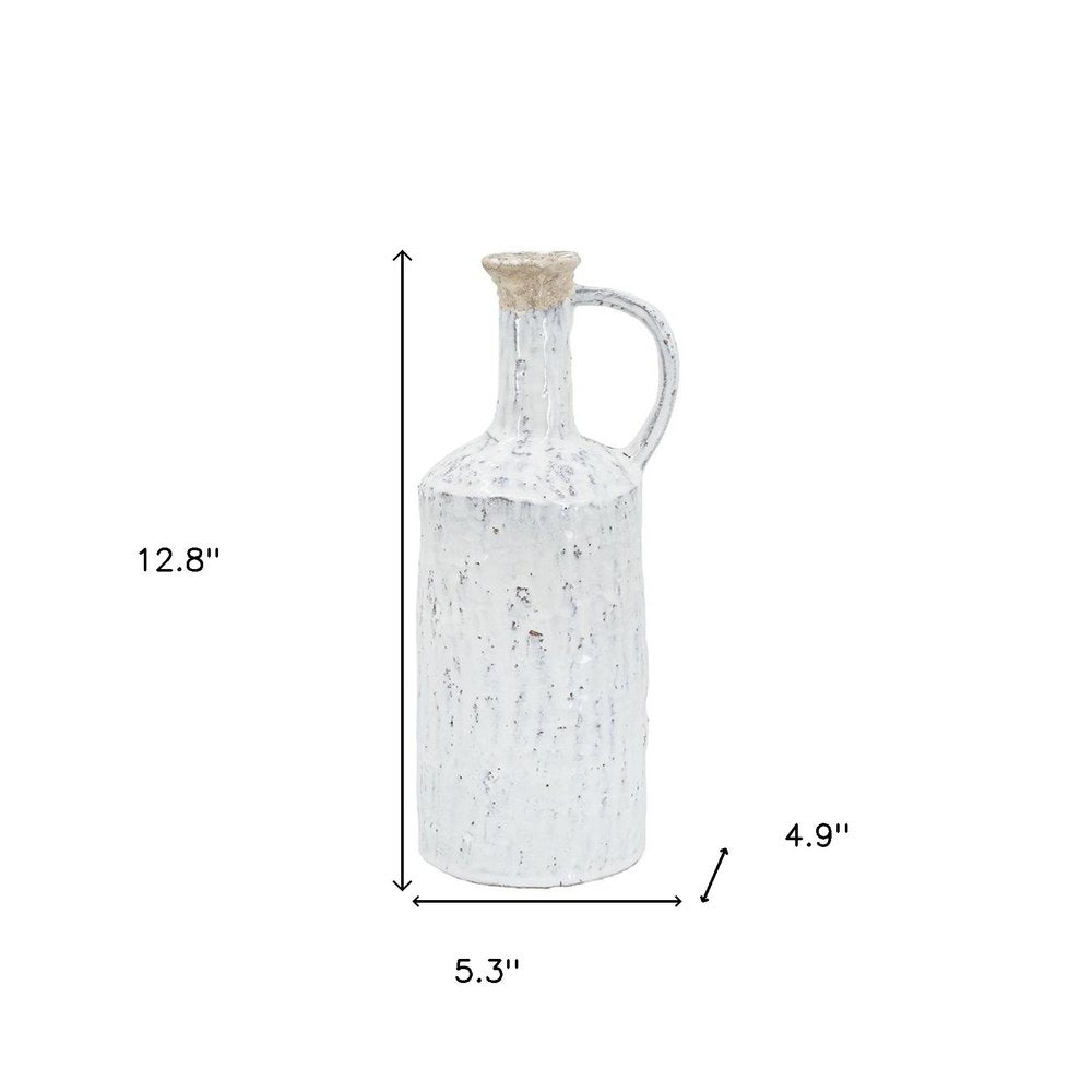 13" White Terracotta Cylinder Jug Vase