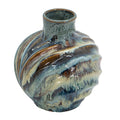 11" Blue Beige And Brown Abstract Wavy Ceramic Table Vase