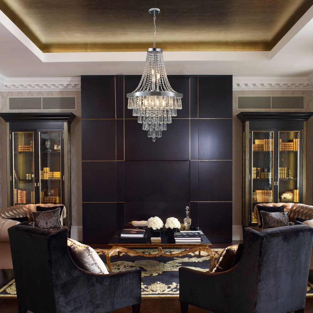 Amber Ten Light Metal Chandelier With Amber Shades