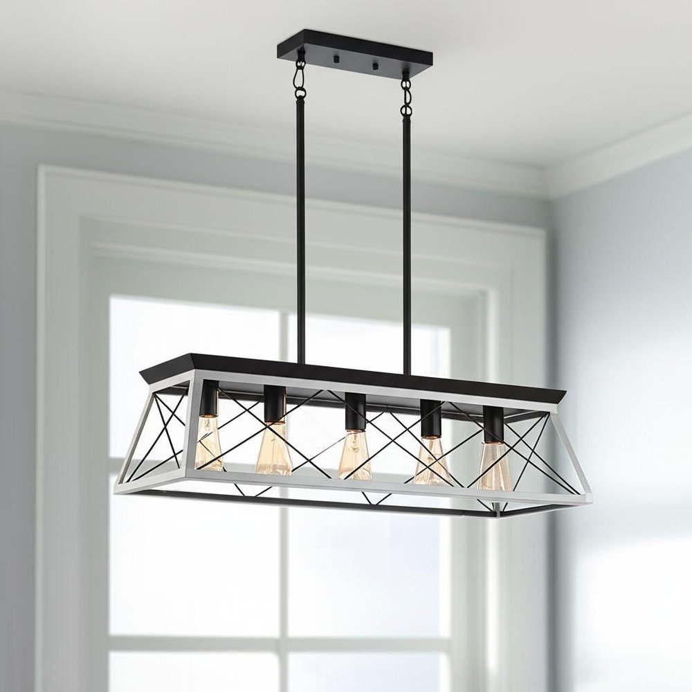White Five Light Metal Chandelier With White Shades