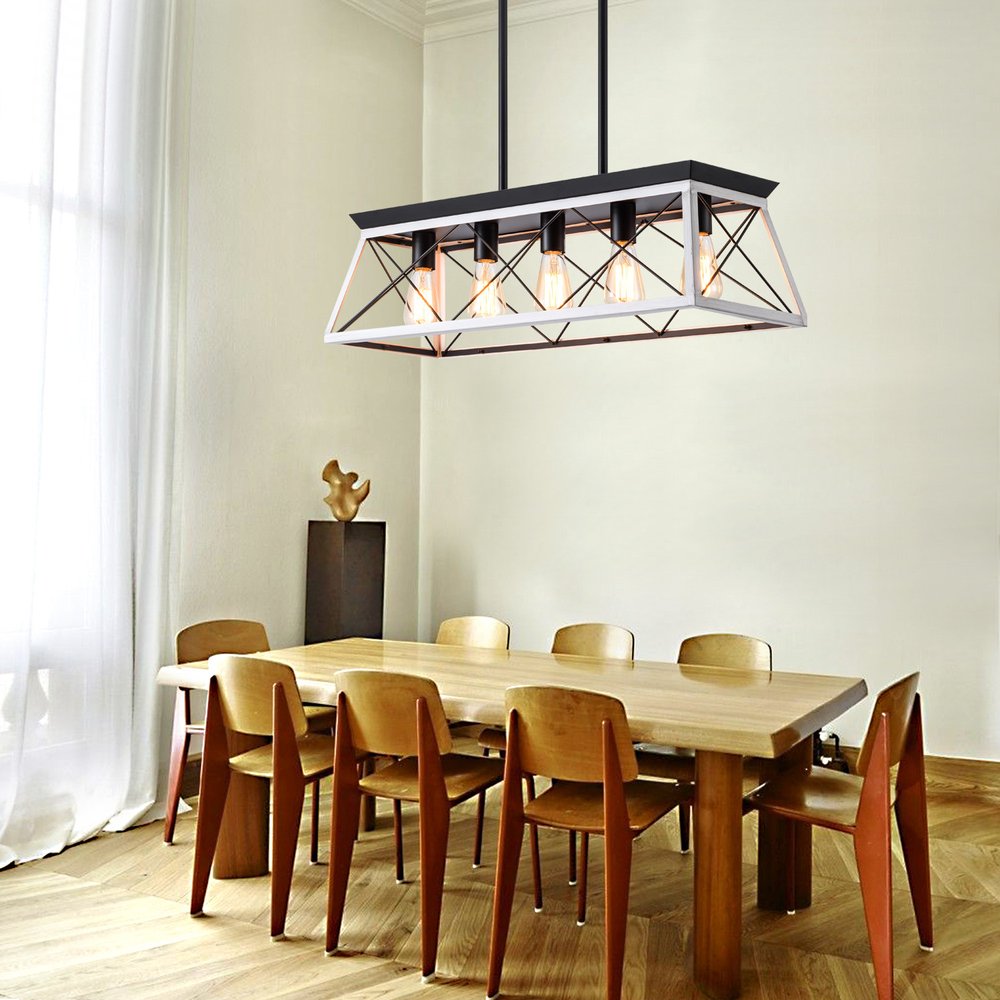 White Five Light Metal Chandelier With White Shades