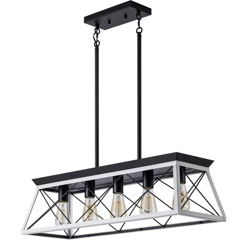 White Five Light Metal Chandelier With White Shades