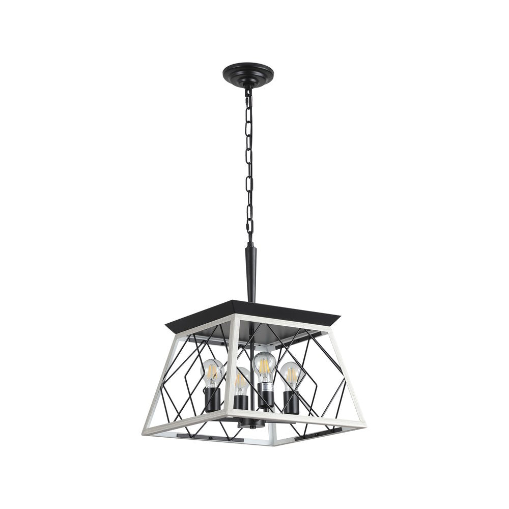 White Four Light Metal Chandelier With White Shades