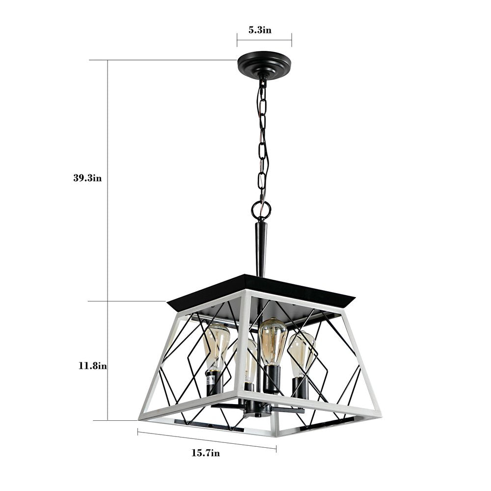 White Four Light Metal Chandelier With White Shades