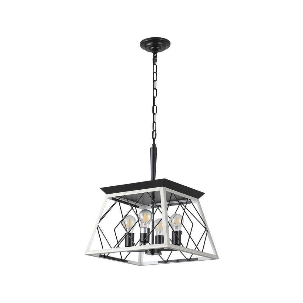White Four Light Metal Chandelier With White Shades