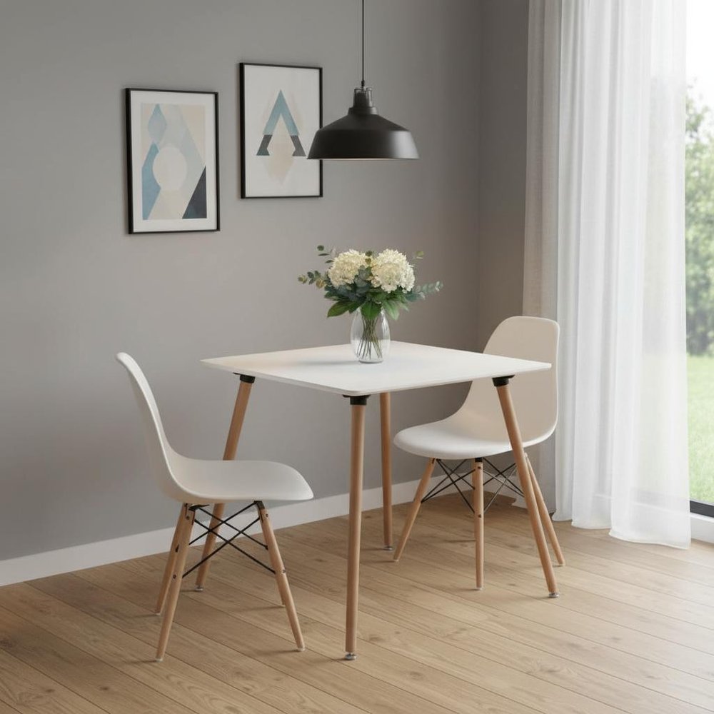 32" White and Natural Wood Square Dining Table