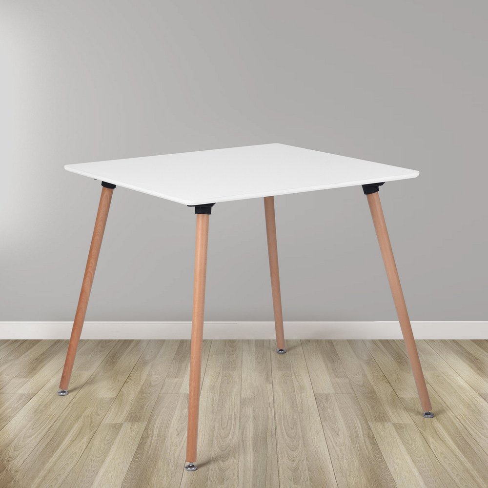 32" White and Natural Wood Square Dining Table