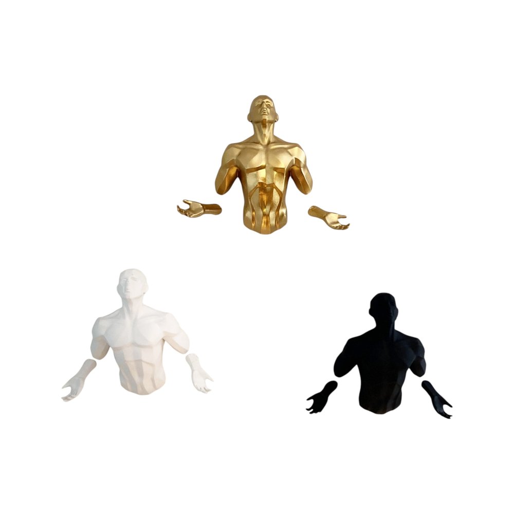 Set of Three Black Gold And White Resin Bursting Men Hanging Dimensional Sculpture