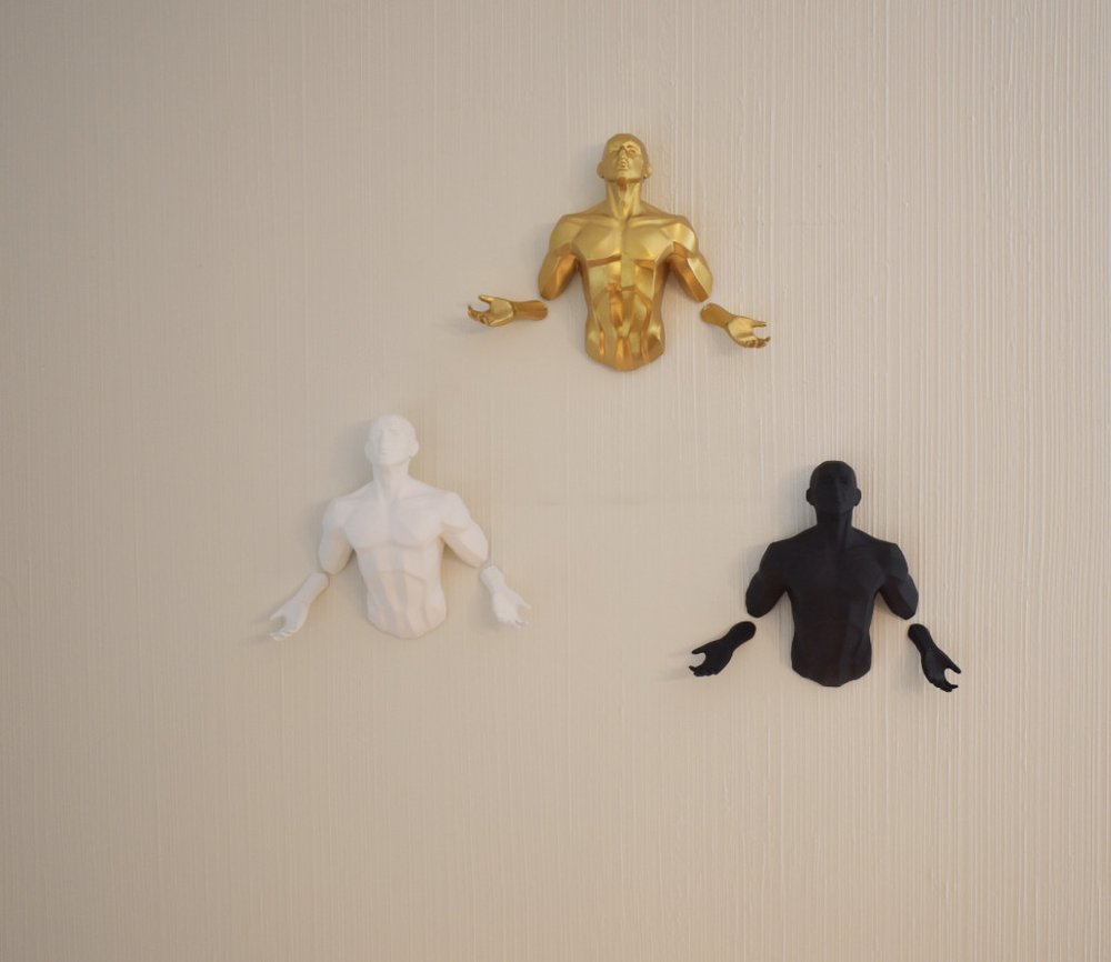 Set of Three Black Gold And White Resin Bursting Men Hanging Dimensional Sculpture