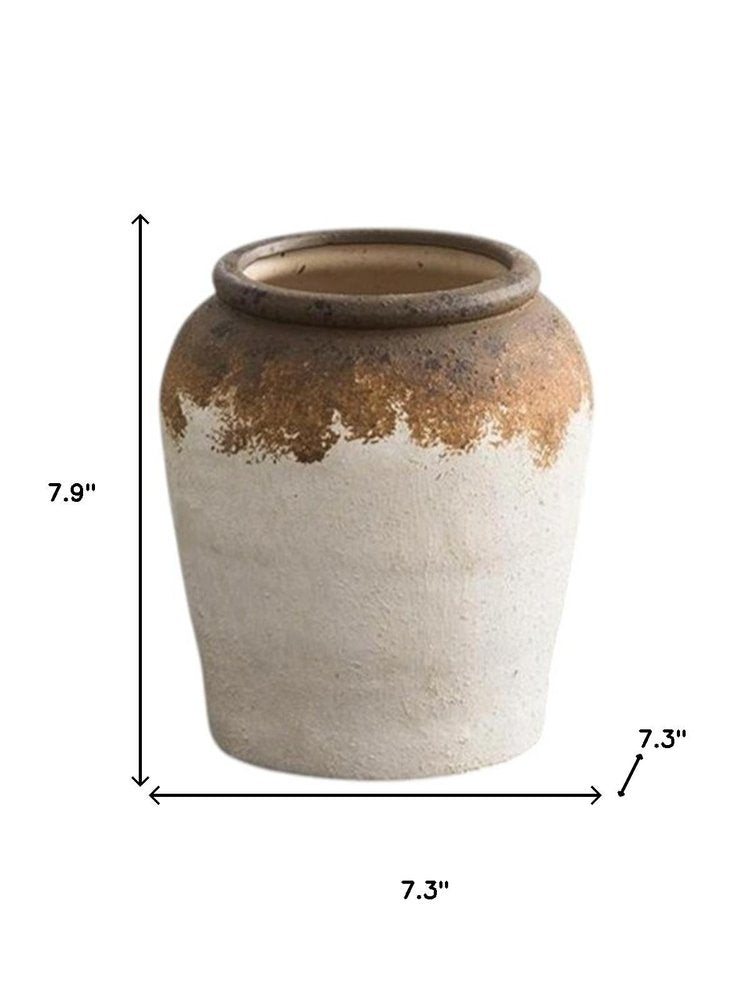 8" Brown And White Color Block Ceramic Round Table Vase