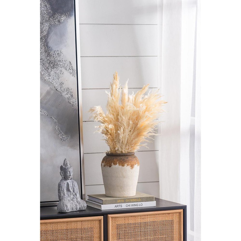 8" Brown And White Color Block Ceramic Round Table Vase