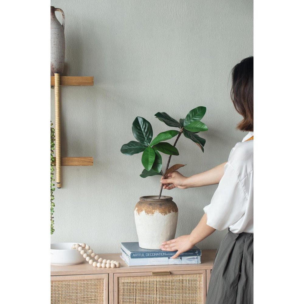 8" Brown And White Color Block Ceramic Round Table Vase