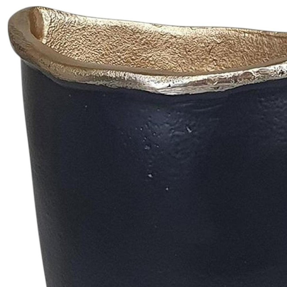 8" Black And Gold Cast Aluminum Oval Table Vase