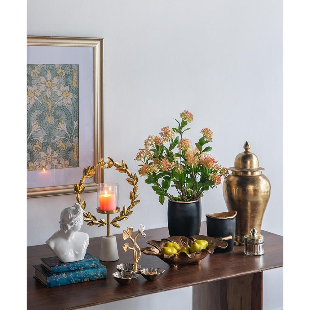 8" Black And Gold Cast Aluminum Oval Table Vase