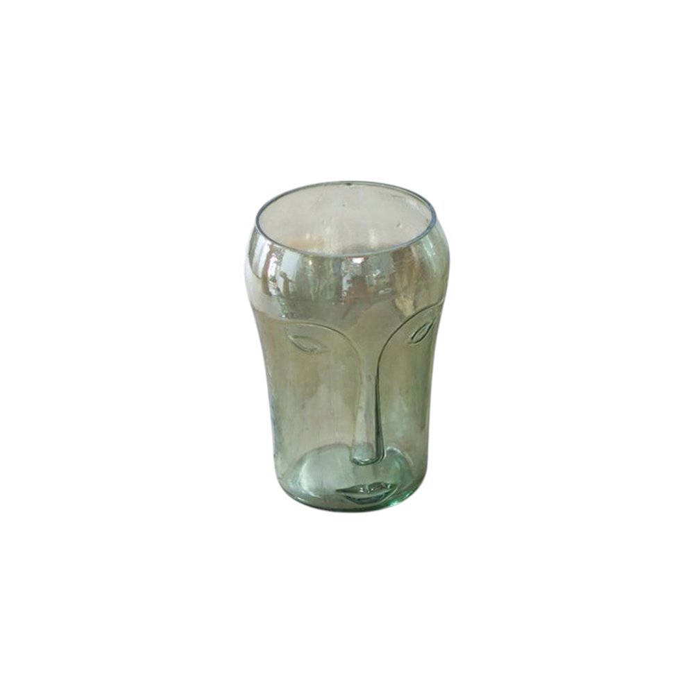 Set of Two Light Green Glass Modern Abstract Faces Table Vases
