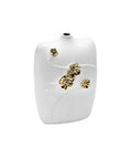 14" White Floral Ceramic Table Vase With Sculptural Details