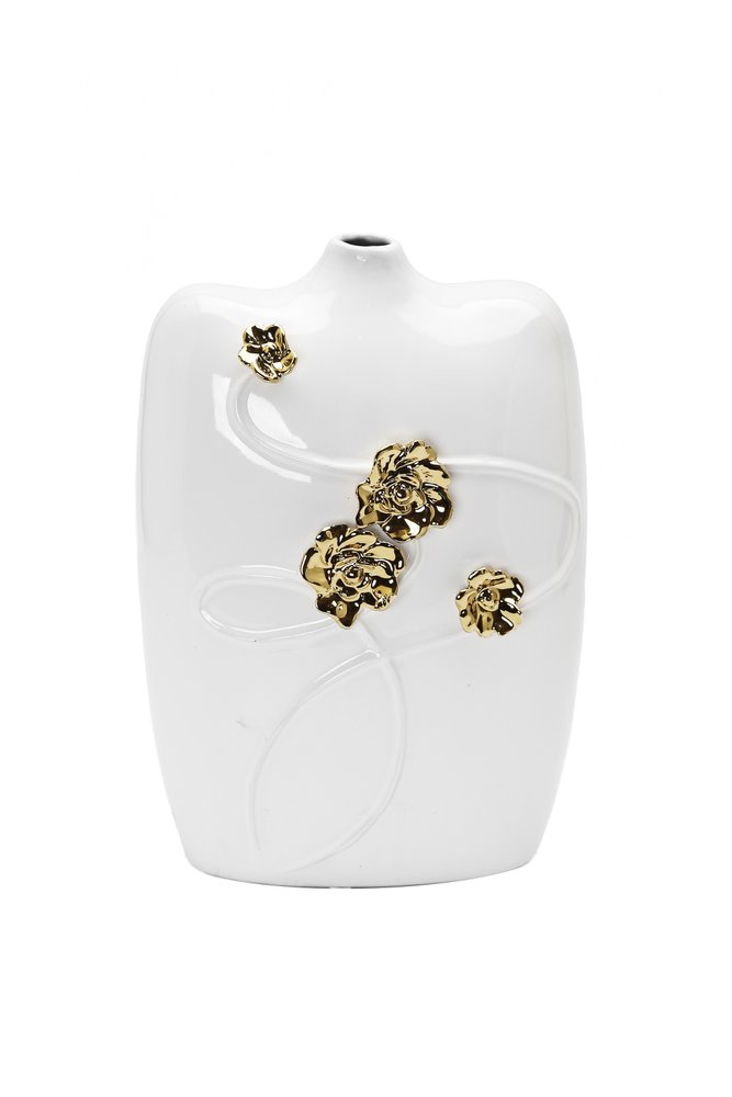 14" White Floral Ceramic Table Vase With Sculptural Details