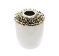 10" White Round Ceramic Table Vase With Sculptural Details