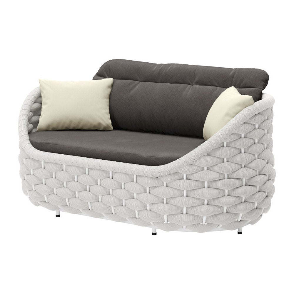 64" Gray and Black Olefin Curved Loveseat