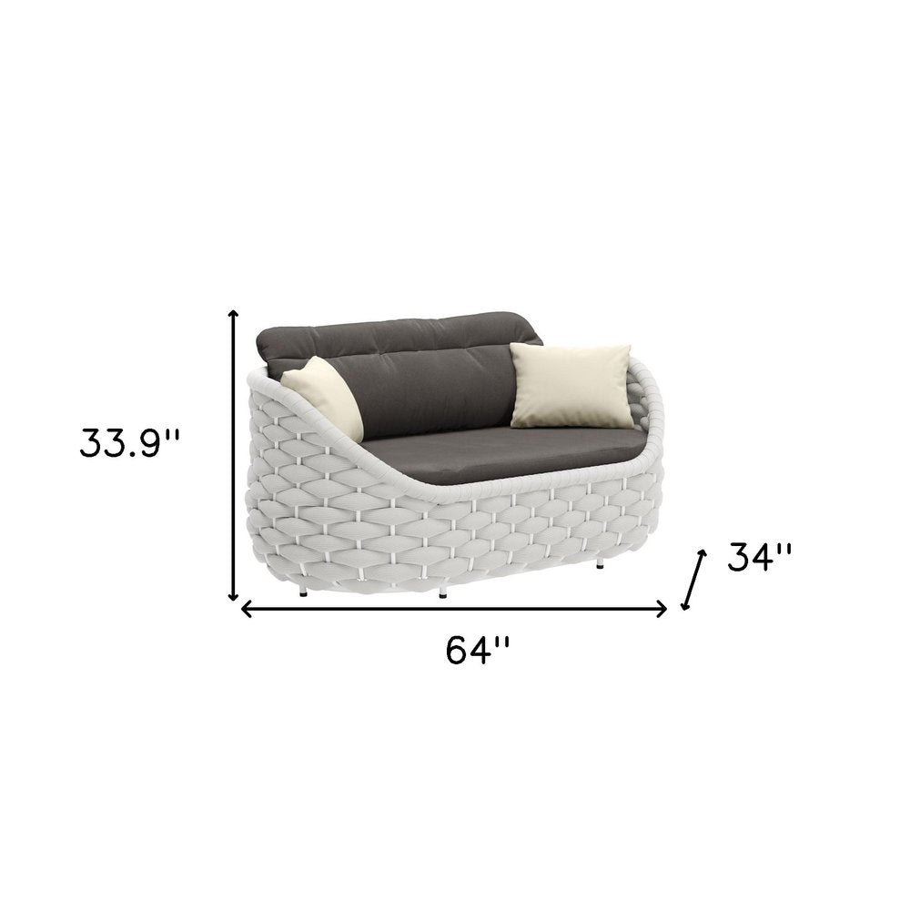 64" Gray and Black Olefin Curved Loveseat