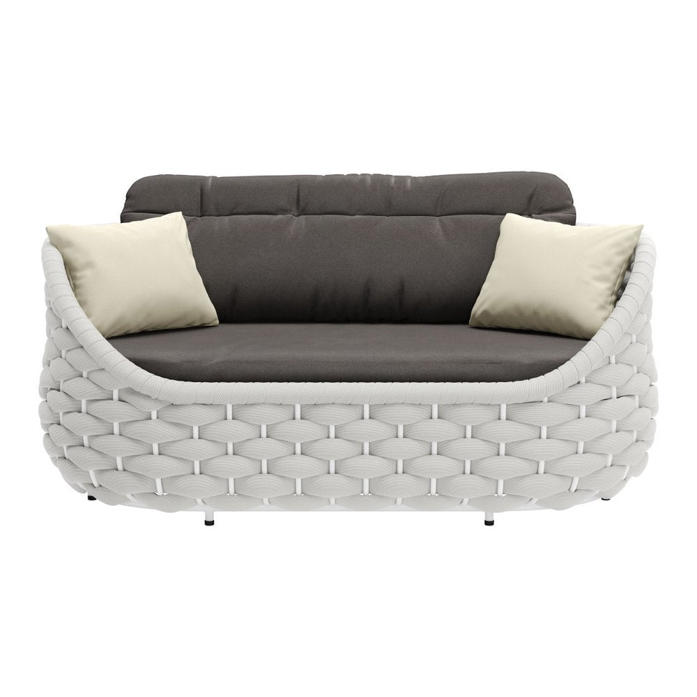 64" Gray and Black Olefin Curved Loveseat
