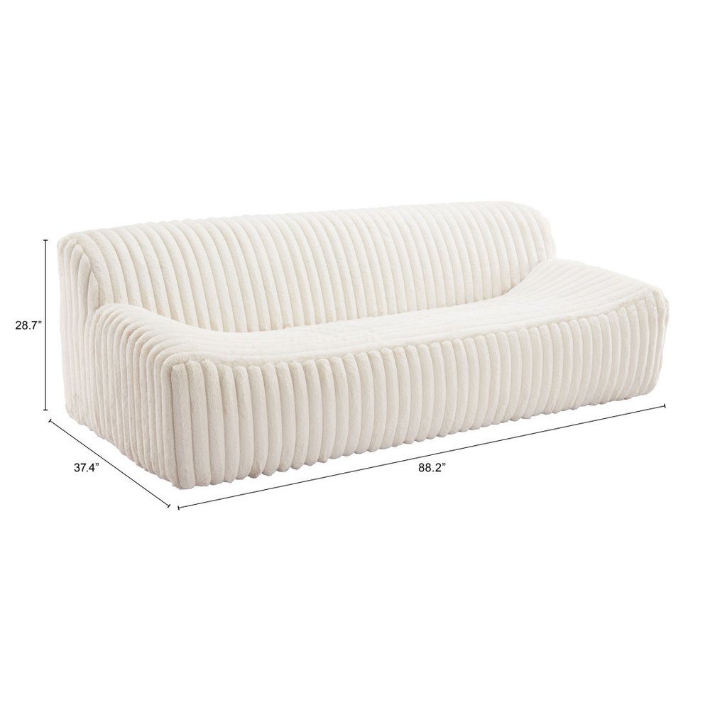 89" Cream Faux Fur Sofa