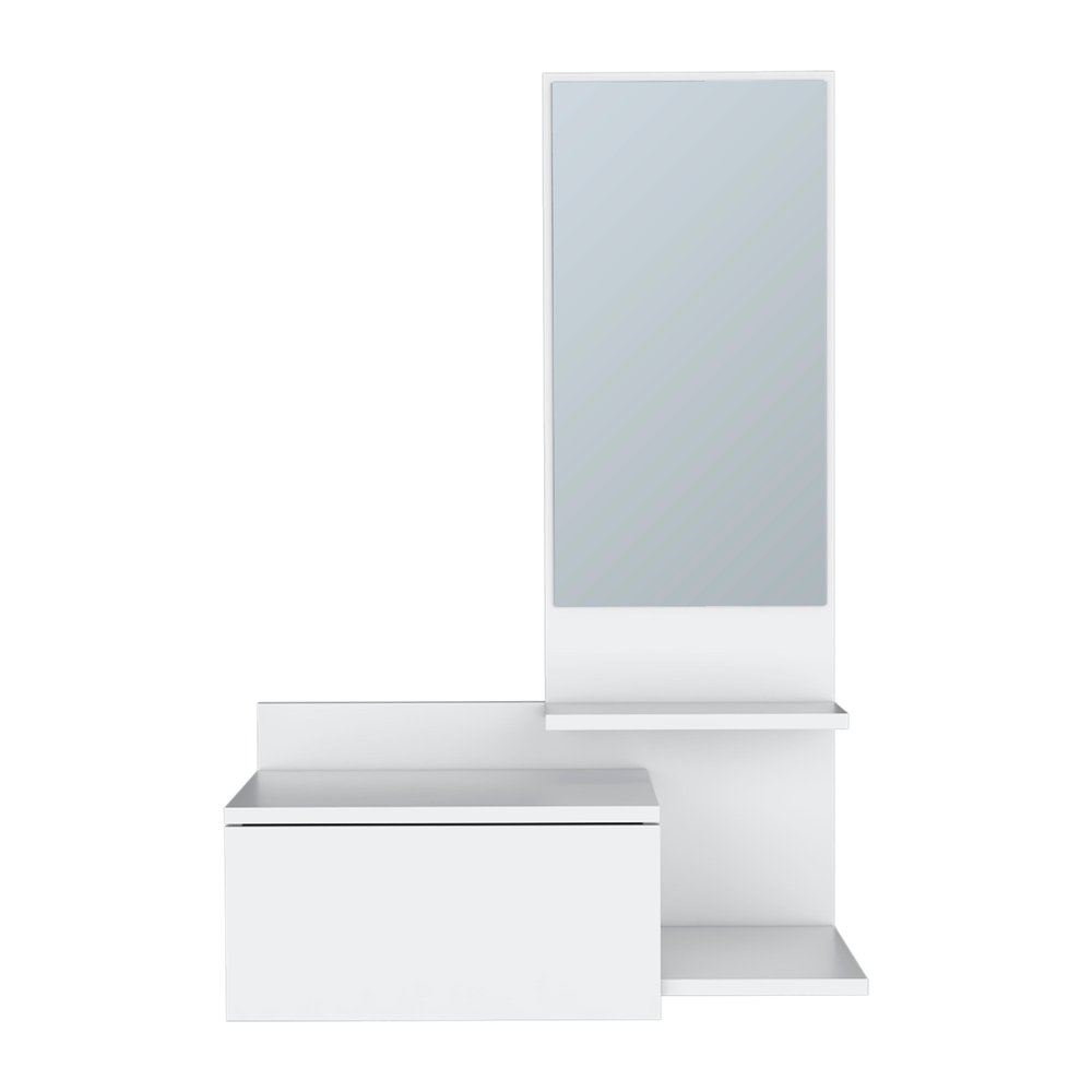 36" White Wood Wall Mounted Accent Cabinet With Drawer And Mirror