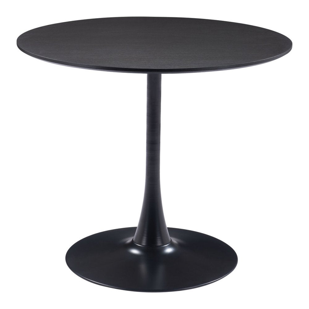 36" Black Wood and Steel Pedestal Base Round Top Dining Table