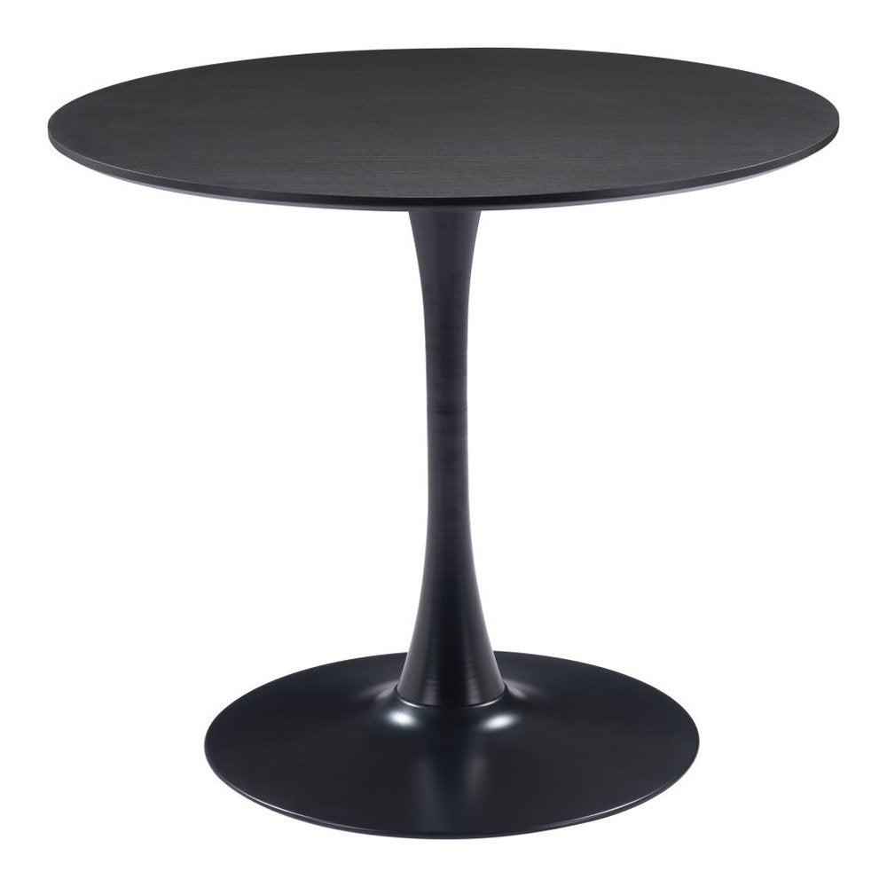 36" Black Wood and Steel Pedestal Base Round Top Dining Table