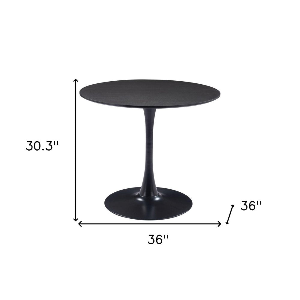 36" Black Wood and Steel Pedestal Base Round Top Dining Table