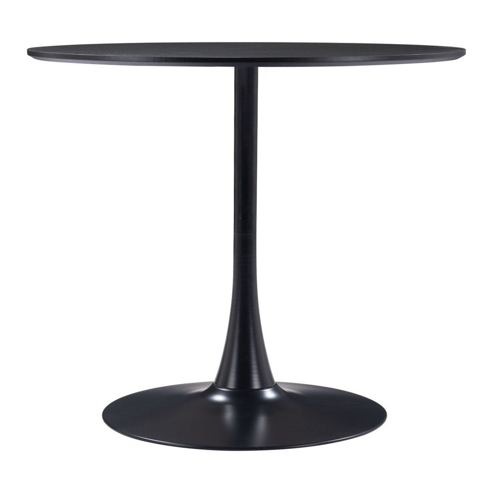 36" Black Wood and Steel Pedestal Base Round Top Dining Table