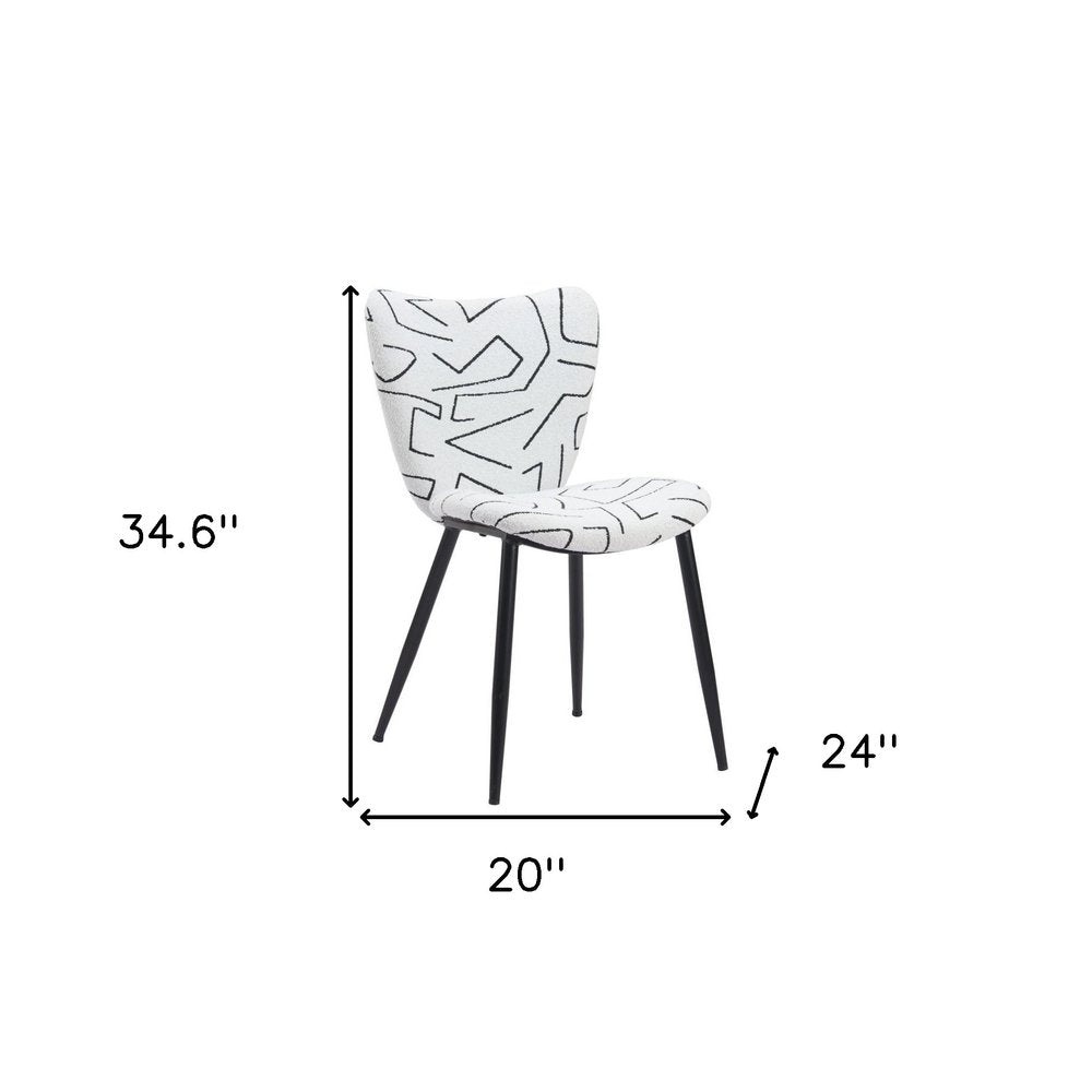 Set of Two White and Black Upholstered Faux Shearling Dining Side Chairs