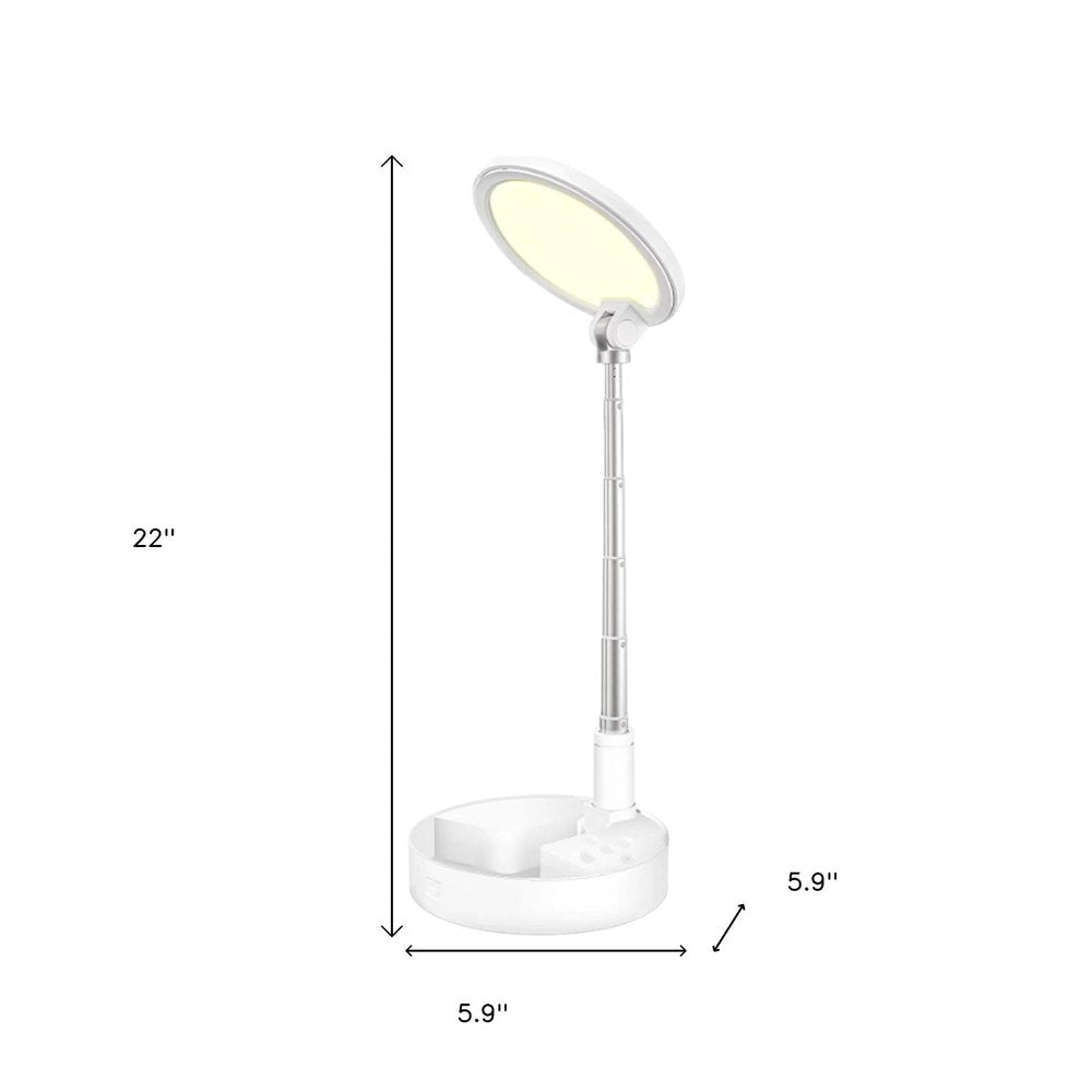 22" White Metal And Plastic Adjustable Portable Desk Lamp LED With Phone Clamp